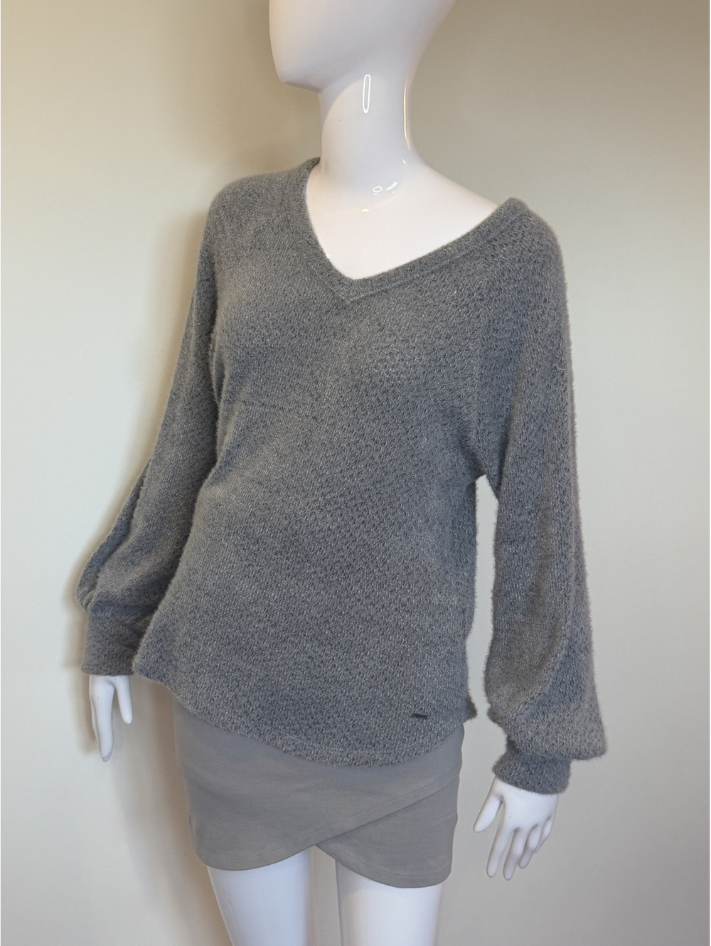 Hollister Grey Textured V Neck Sweater Medium